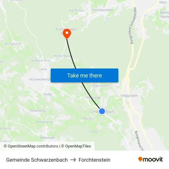 Gemeinde Schwarzenbach to Forchtenstein map