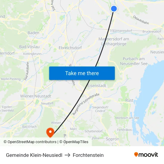 Gemeinde Klein-Neusiedl to Forchtenstein map