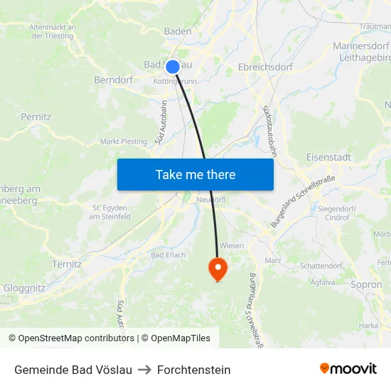 Gemeinde Bad Vöslau to Forchtenstein map