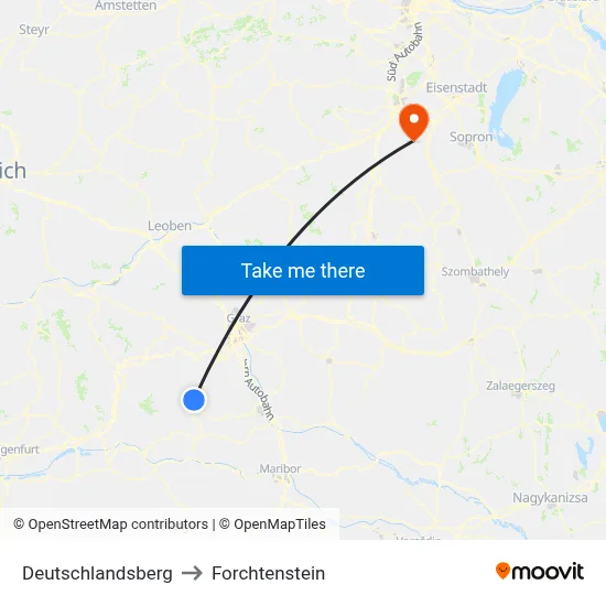 Deutschlandsberg to Forchtenstein map