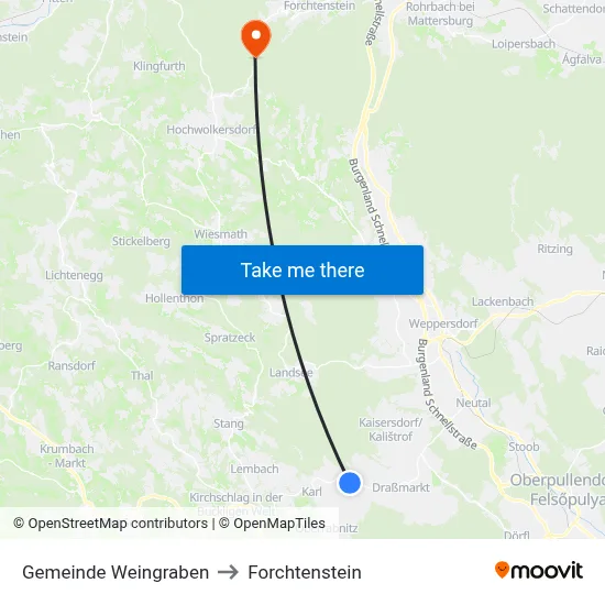 Gemeinde Weingraben to Forchtenstein map