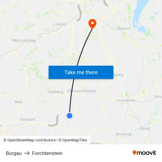 Burgau to Forchtenstein map