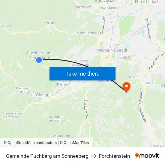 Gemeinde Puchberg am Schneeberg to Forchtenstein map