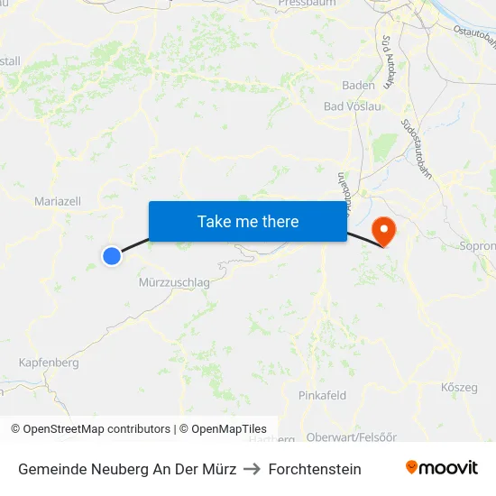 Gemeinde Neuberg An Der Mürz to Forchtenstein map