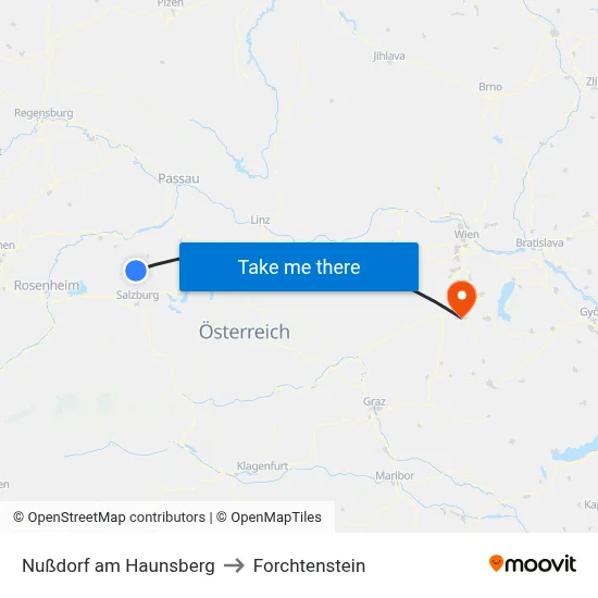 Nußdorf am Haunsberg to Forchtenstein map