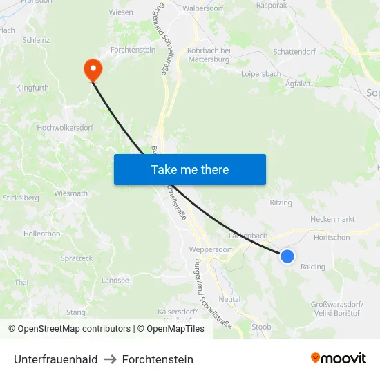 Unterfrauenhaid to Forchtenstein map