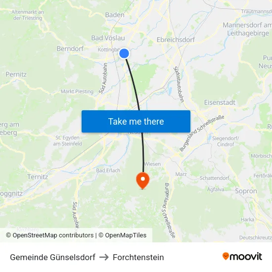 Gemeinde Günselsdorf to Forchtenstein map