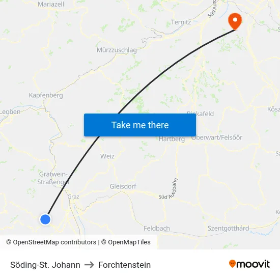 Söding-St. Johann to Forchtenstein map