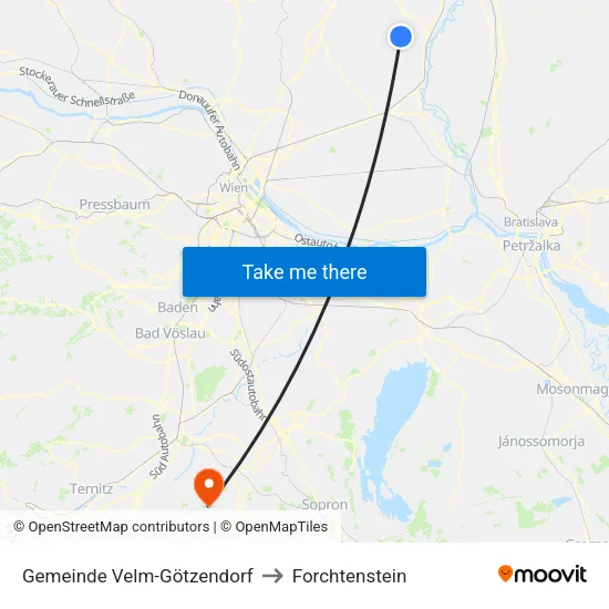 Gemeinde Velm-Götzendorf to Forchtenstein map