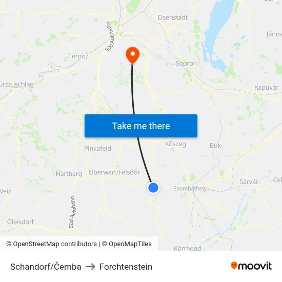 Schandorf/Čemba to Forchtenstein map