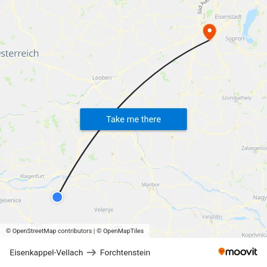 Eisenkappel-Vellach to Forchtenstein map