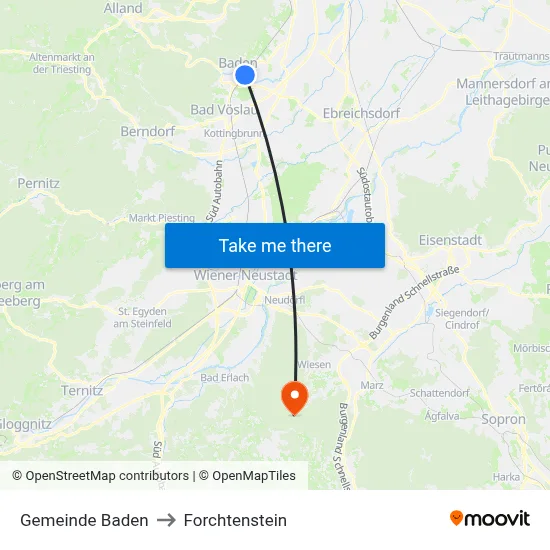 Gemeinde Baden to Forchtenstein map