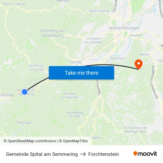 Gemeinde Spital am Semmering to Forchtenstein map