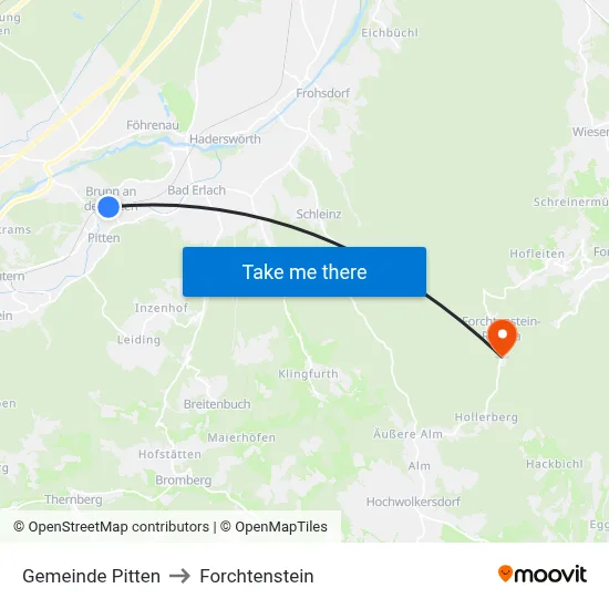 Gemeinde Pitten to Forchtenstein map