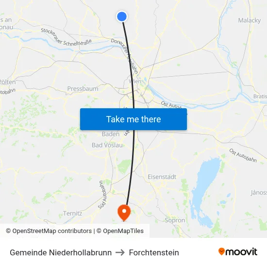 Gemeinde Niederhollabrunn to Forchtenstein map