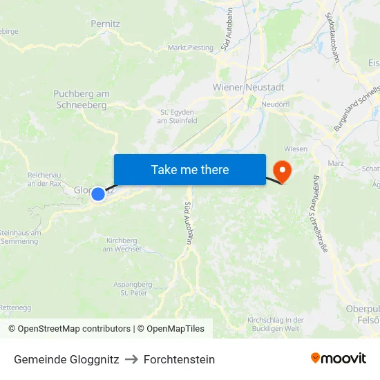 Gemeinde Gloggnitz to Forchtenstein map