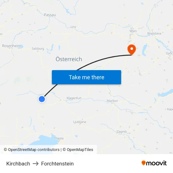 Kirchbach to Forchtenstein map