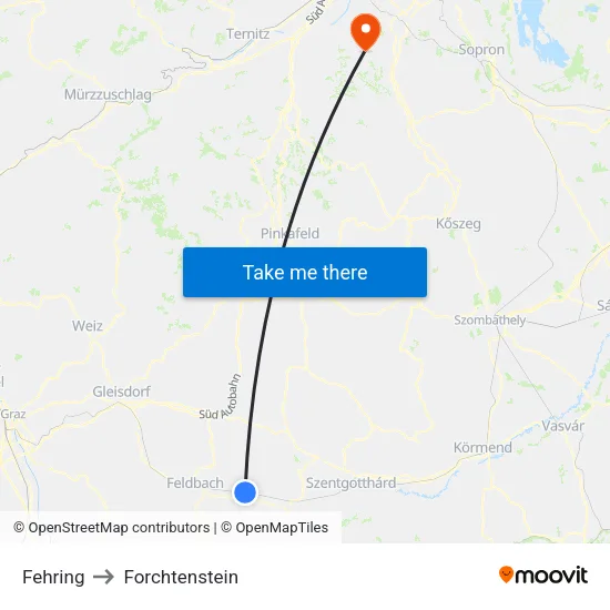 Fehring to Forchtenstein map