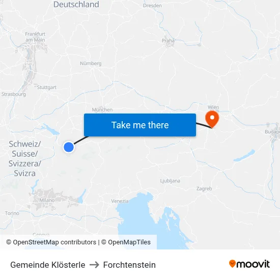 Gemeinde Klösterle to Forchtenstein map