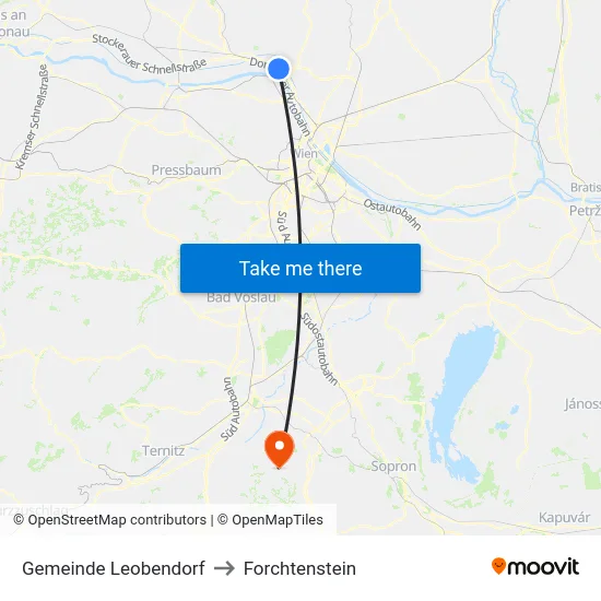 Gemeinde Leobendorf to Forchtenstein map