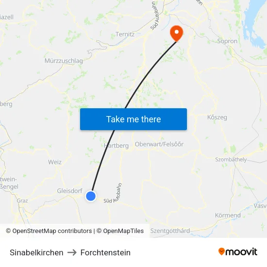 Sinabelkirchen to Forchtenstein map
