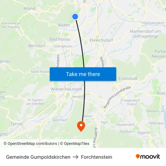 Gemeinde Gumpoldskirchen to Forchtenstein map