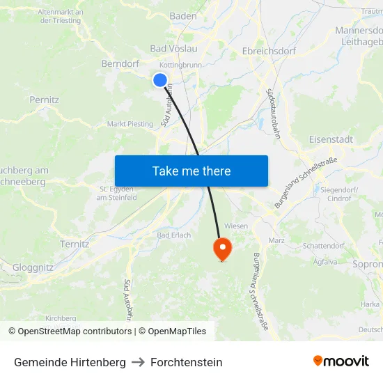 Gemeinde Hirtenberg to Forchtenstein map