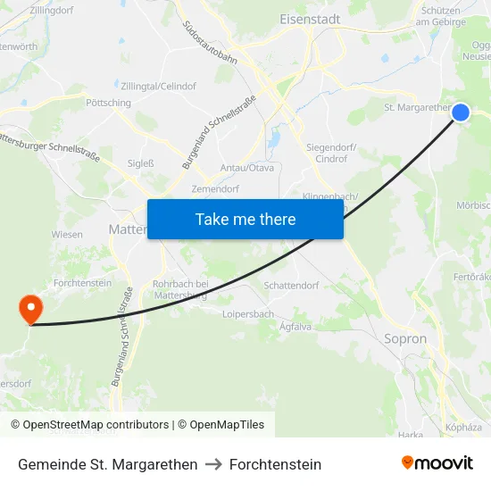Gemeinde St. Margarethen to Forchtenstein map