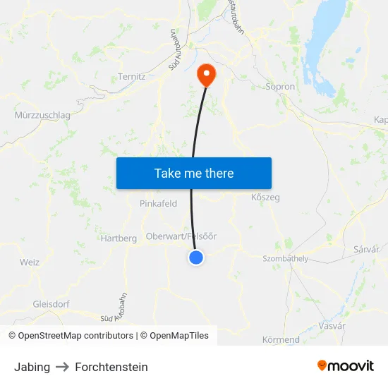 Jabing to Forchtenstein map