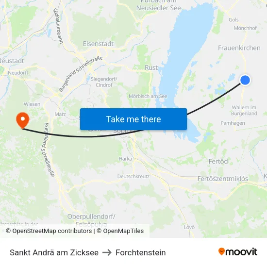 Sankt Andrä am Zicksee to Forchtenstein map