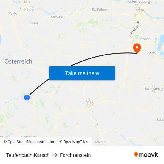 Teufenbach-Katsch to Forchtenstein map