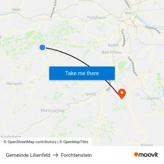Gemeinde Lilienfeld to Forchtenstein map