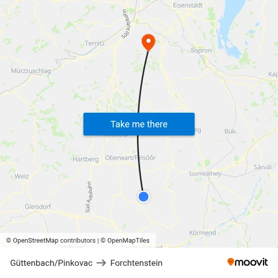 Güttenbach/Pinkovac to Forchtenstein map