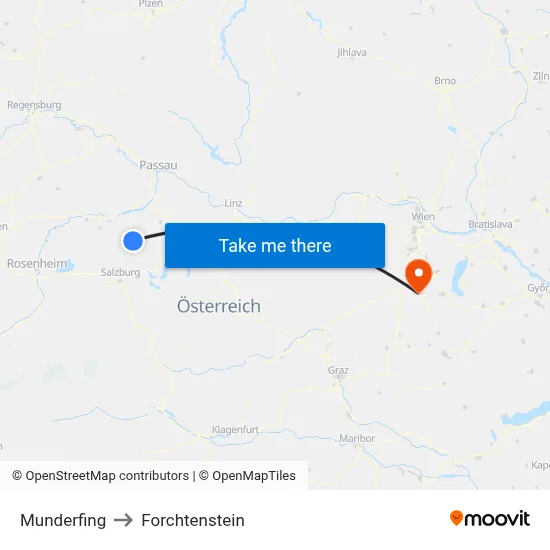 Munderfing to Forchtenstein map