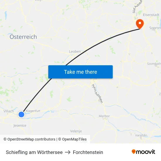 Schiefling am Wörthersee to Forchtenstein map