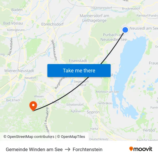 Gemeinde Winden am See to Forchtenstein map