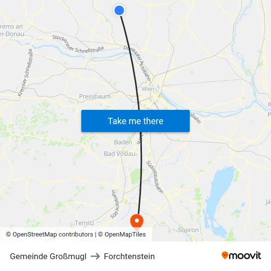 Gemeinde Großmugl to Forchtenstein map