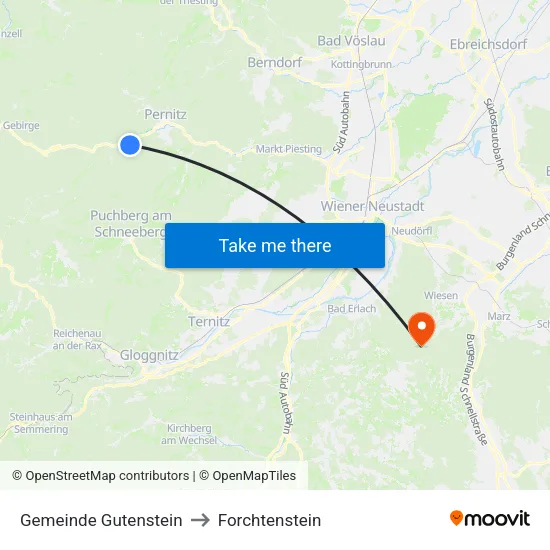 Gemeinde Gutenstein to Forchtenstein map