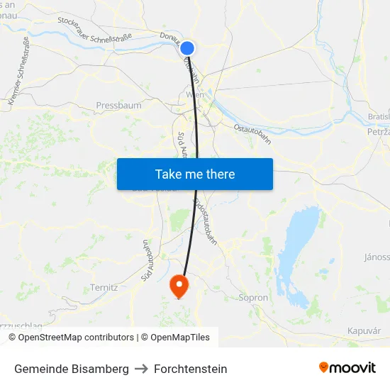Gemeinde Bisamberg to Forchtenstein map