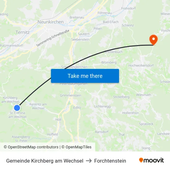Gemeinde Kirchberg am Wechsel to Forchtenstein map