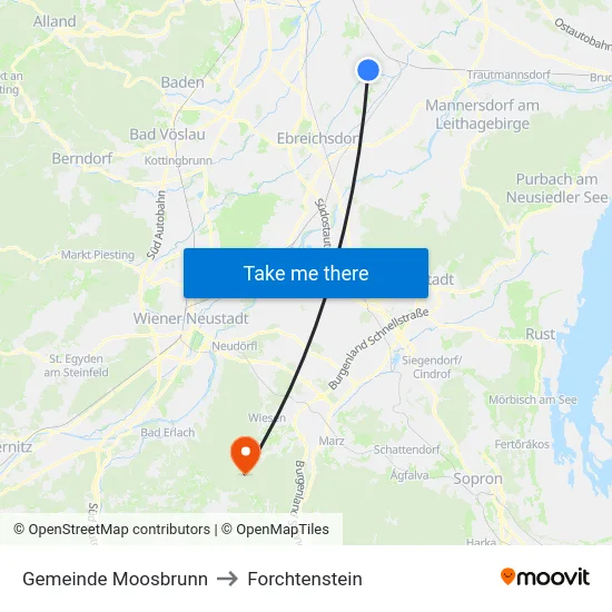 Gemeinde Moosbrunn to Forchtenstein map