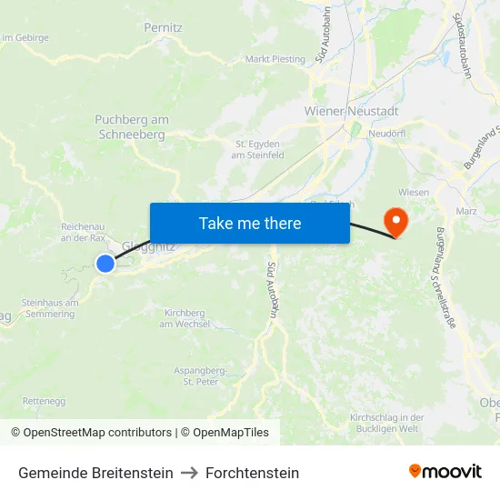 Gemeinde Breitenstein to Forchtenstein map