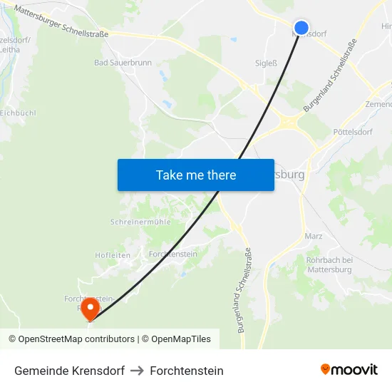 Gemeinde Krensdorf to Forchtenstein map