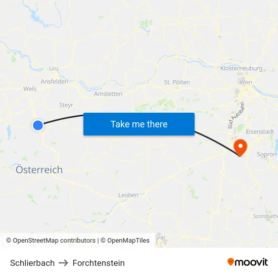 Schlierbach to Forchtenstein map