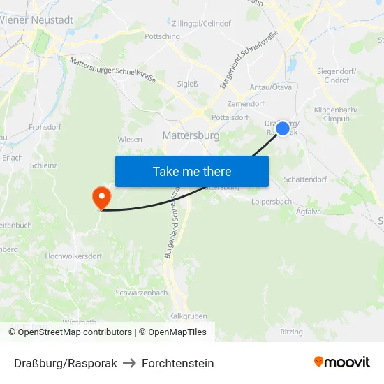 Draßburg/Rasporak to Forchtenstein map