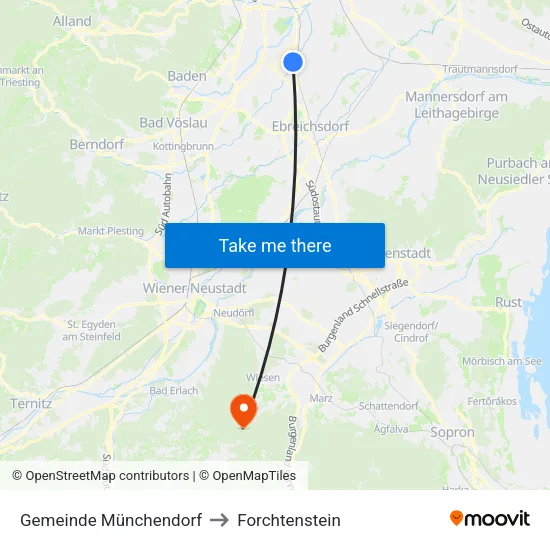 Gemeinde Münchendorf to Forchtenstein map
