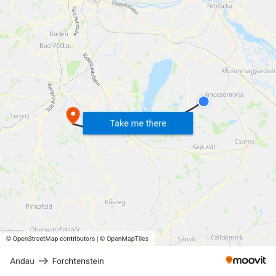 Andau to Forchtenstein map