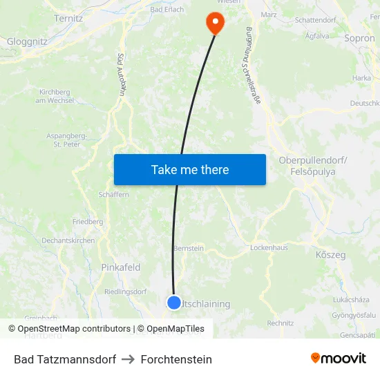 Bad Tatzmannsdorf to Forchtenstein map