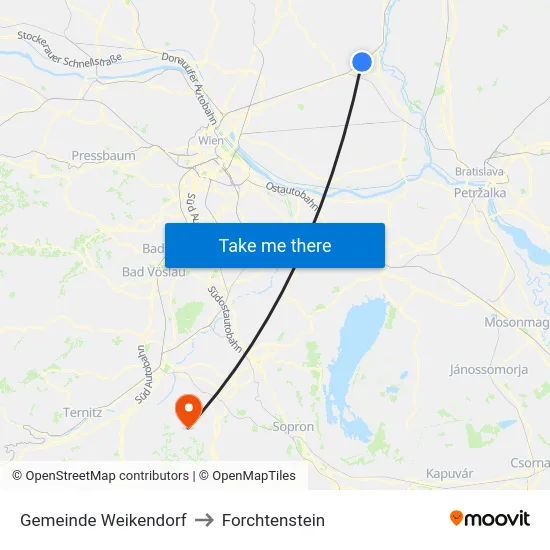 Gemeinde Weikendorf to Forchtenstein map