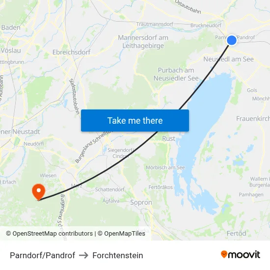 Parndorf/Pandrof to Forchtenstein map